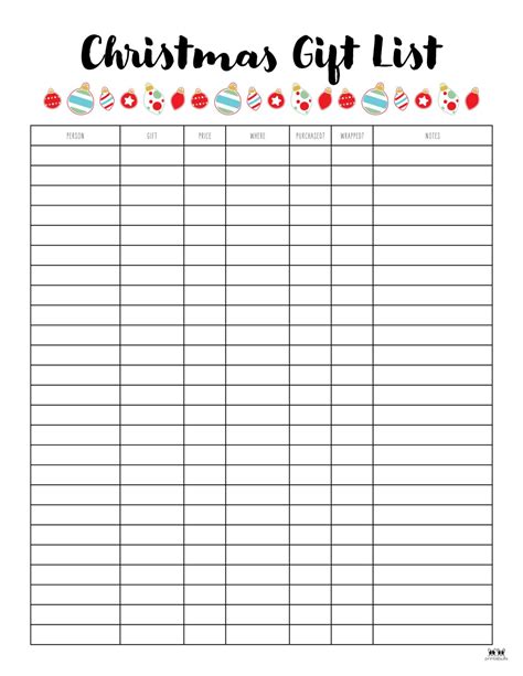 Printable Christmas Gift List