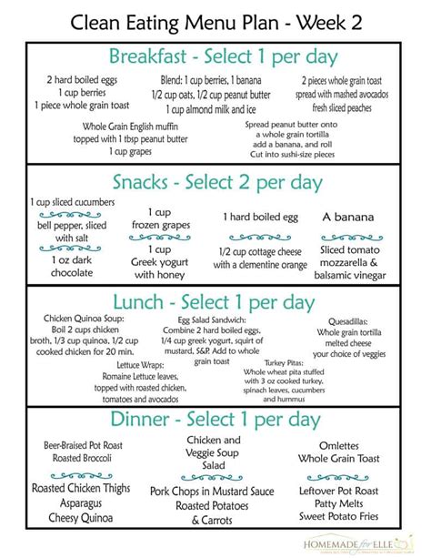 Printable Clean Eating Meal Plan