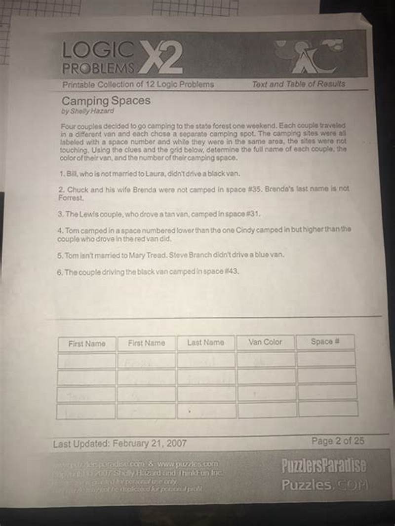 Printable Collection Of 12 Logic Problems Answers