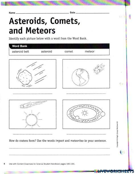 Printable Comets Asteroids And Meteors Worksheet