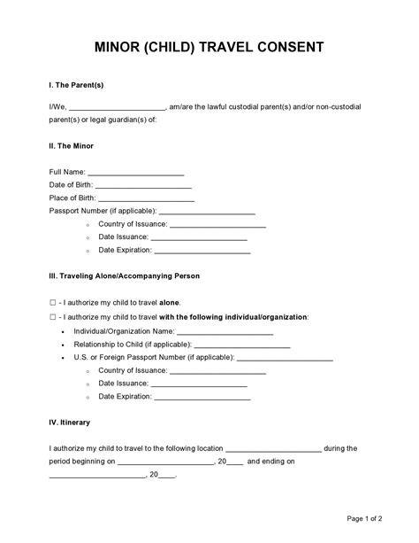 Printable Concent Letter For Minor T Travel Alone