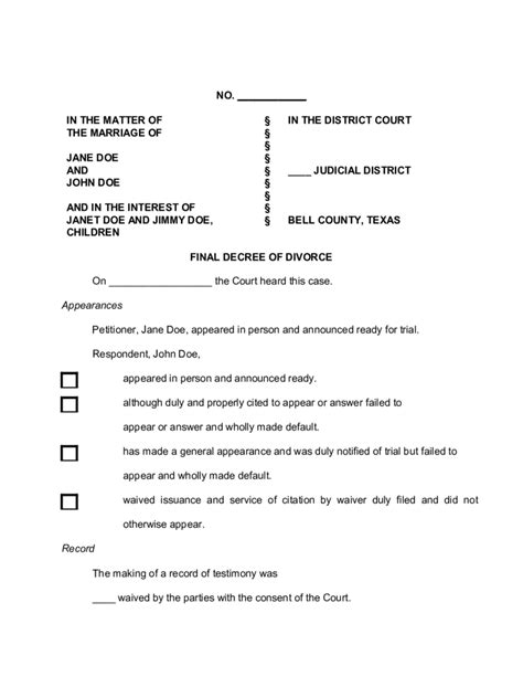 Printable Divorce Papers Texas