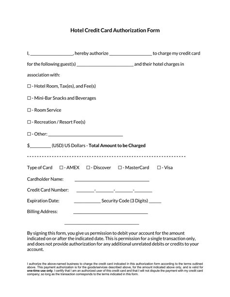Printable Downloadable Credit Card Authorization Form Template Word