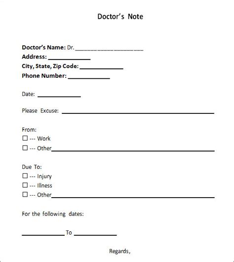 Printable Dr Note Template