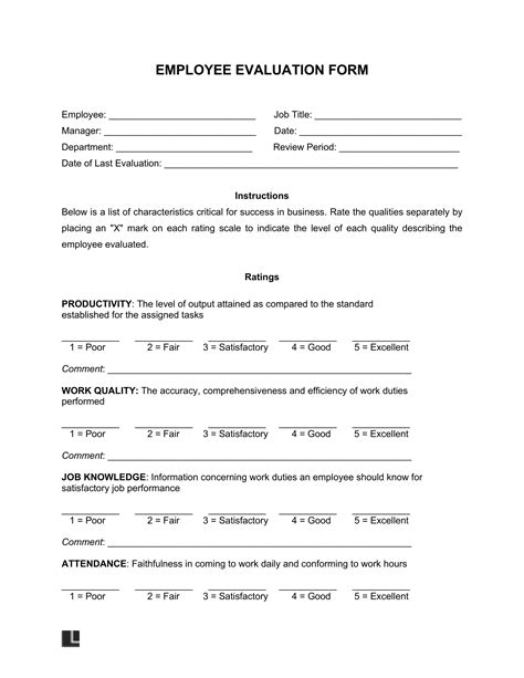 Printable Employee Performance Evaluation Form Free Download