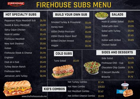 Printable Firehouse Subs Menu With Prices And Pictures