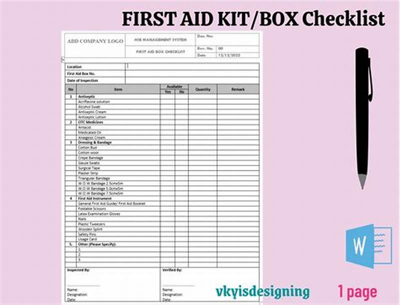 Printable First Aid Box Checklist Template