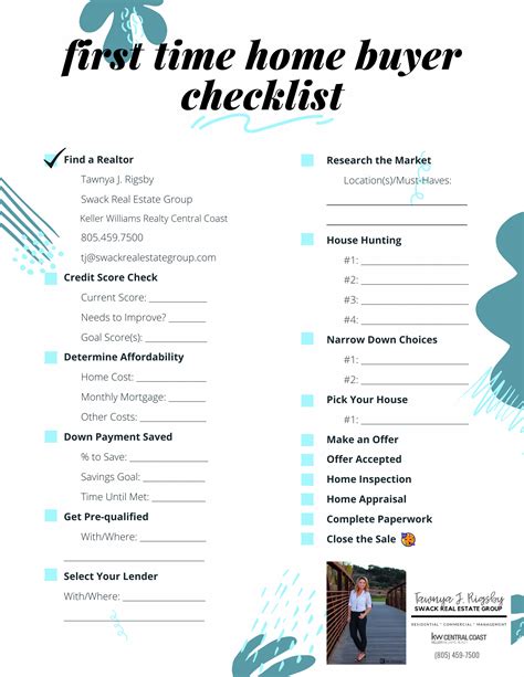 Printable First Time Home Buyer Checklist