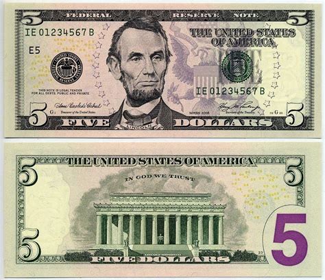 Printable Five Dollar Bill