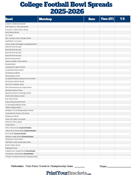 Printable Football Bowl Games