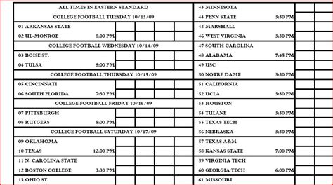 Printable Football Line Sheets