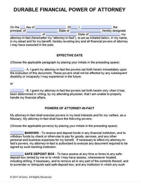 Printable Free Durable Power Of Attorney Form