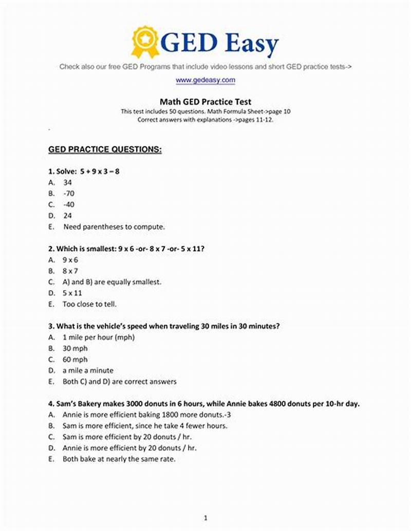 Printable Ged Practice Test With Answer Key