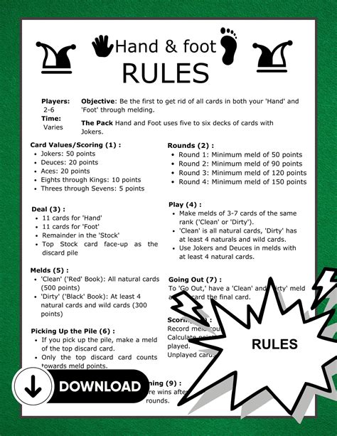 Printable Hand And Foot Rules
