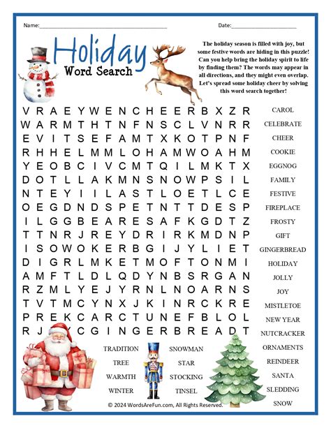Printable Holiday Word Search Puzzles
