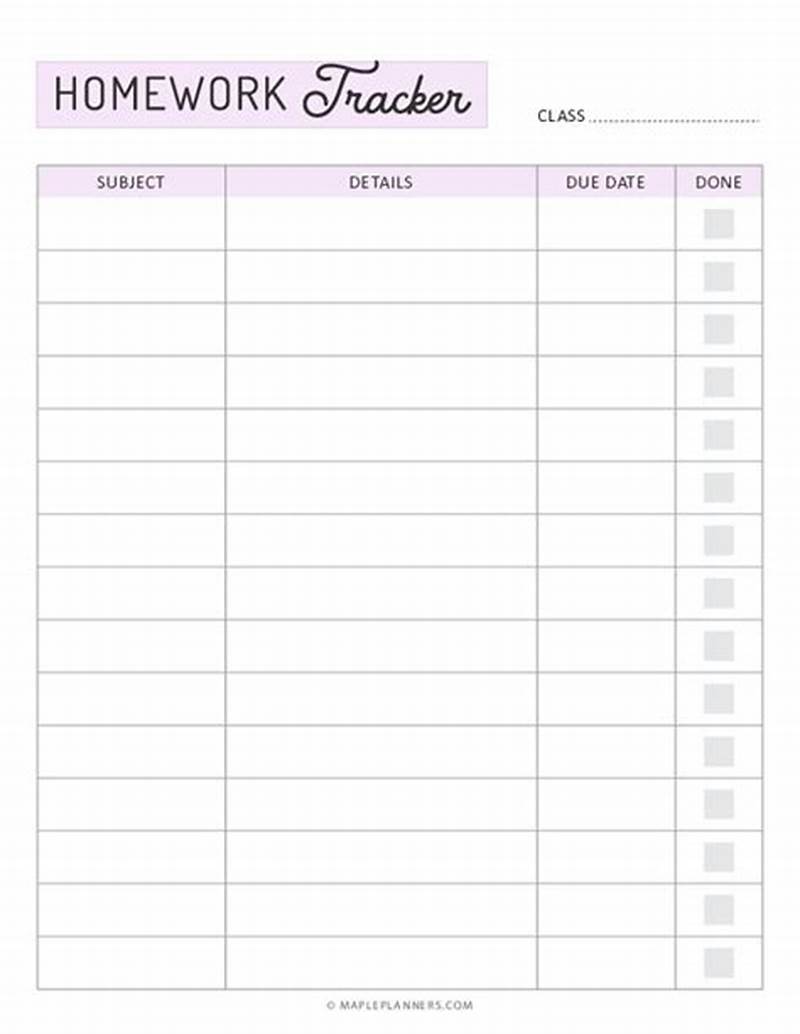 Printable Homework Tracker