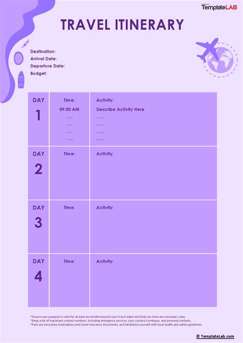 Printable Itinerary Template