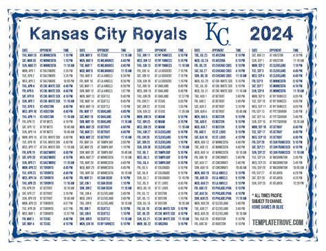 Printable Kansas City Royals Schedule