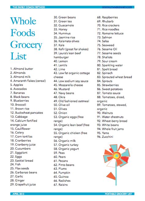 Printable List Of Whole Foods
