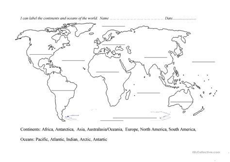 Printable Map Of Continents And Oceans