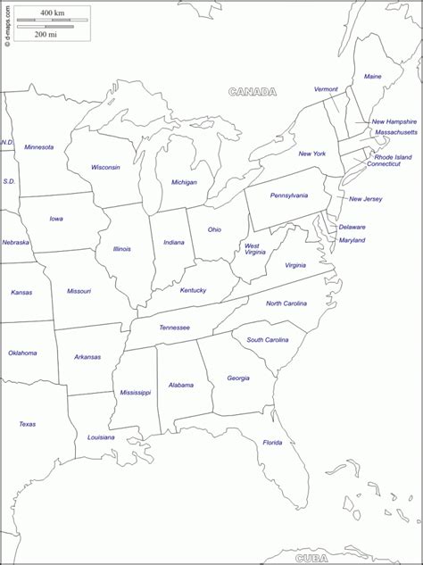 Printable Map Of Eastern Us