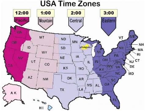 Printable Map Of Time Zones Usa