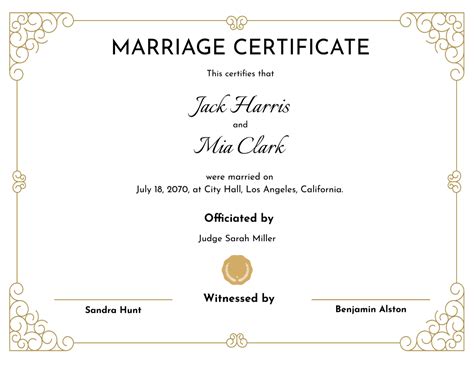 Printable Marriage Certificate