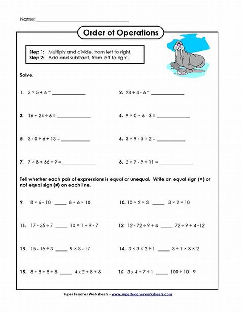 Printable Math Worksheets Order Of Operations