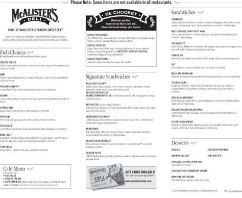 Printable Mcalister's Menu