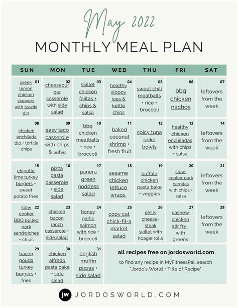 Printable Meal Plan Calendar