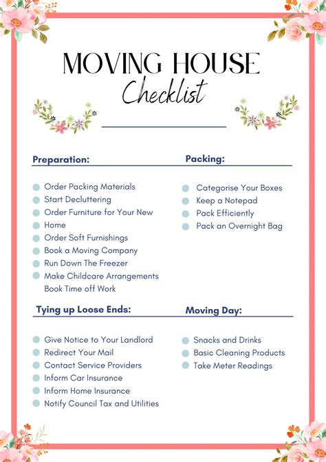 Printable Moving House Checklist
