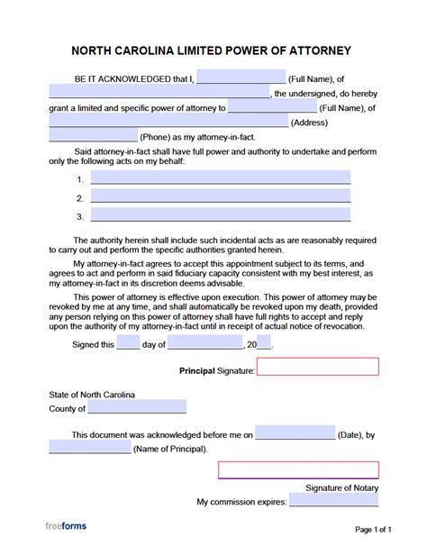 Printable Nc Power Of Attorney Form
