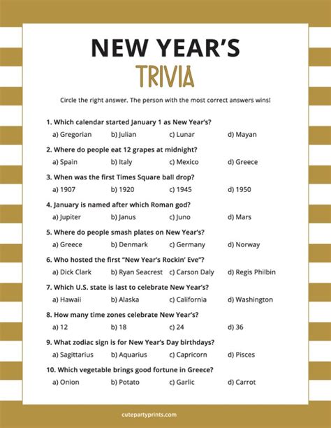 Printable New Years Trivia Questions And Answers