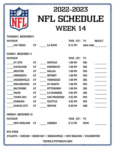 Printable Nfl Schedule