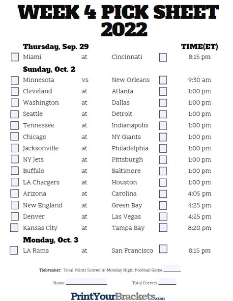 Printable Nfl Week 4 Schedule
