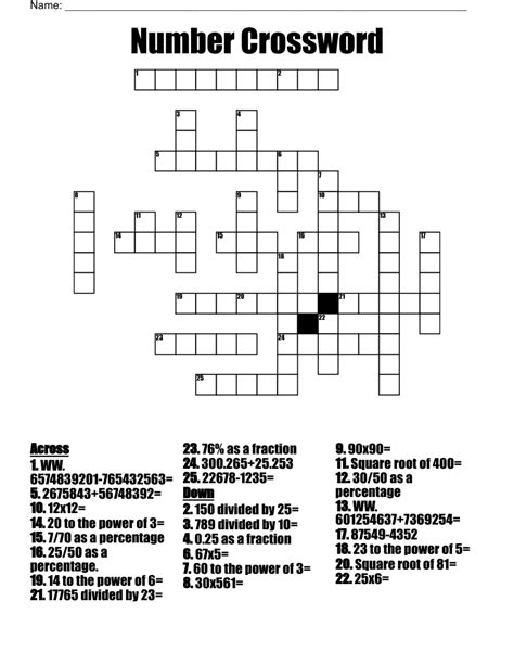 Printable Number Crossword Puzzles