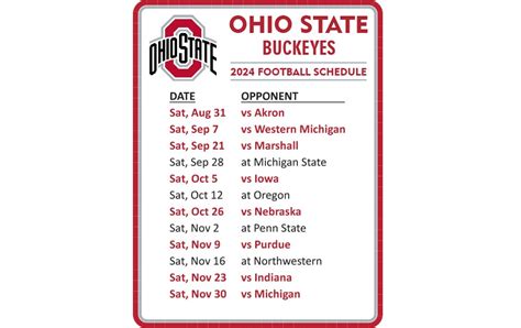 Printable Ohio State Football Schedule