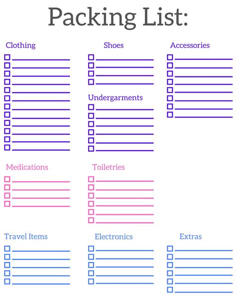 Printable Packing List Free