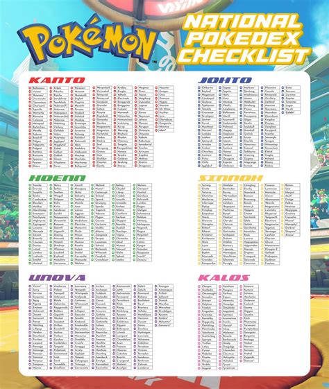 Printable Pokemon Checklist Gen 1-8