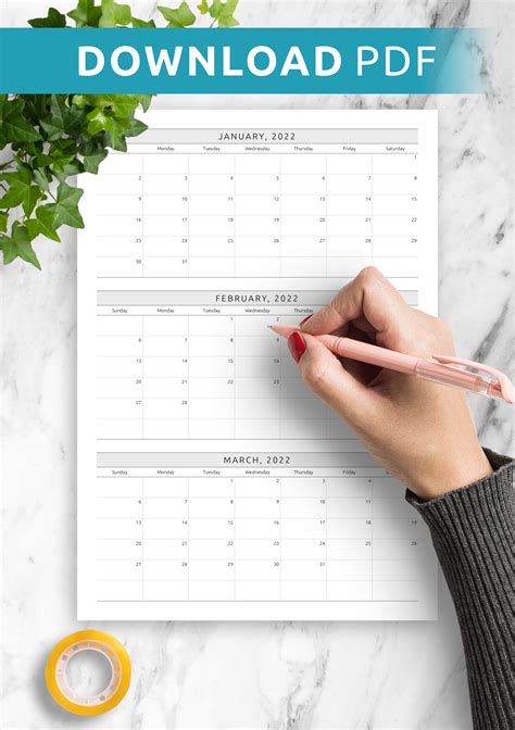 Printable Quarterly Calendar