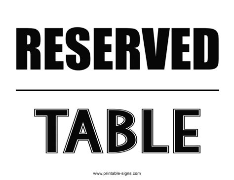 Printable Reserved Sign For Table