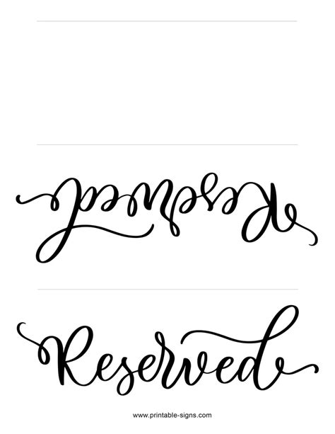 Printable Reserved Signs For Tables