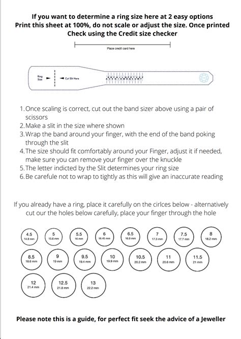 Printable Ring Measurement