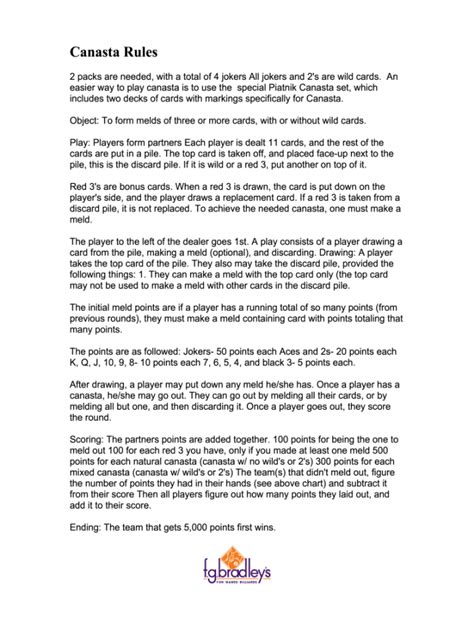 Printable Rules For Canasta Card Game