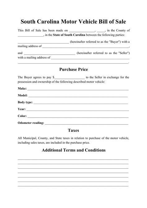 Printable Sc Bill Of Sale