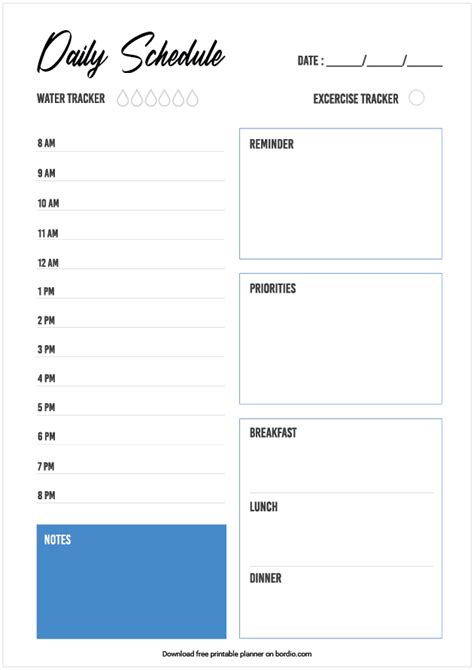 Printable Schedule Template Daily