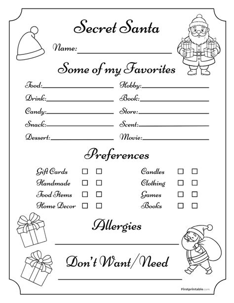 Printable Secret Santa Forms