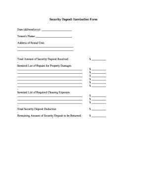 Printable Security Deposit Itemization Form Texas
