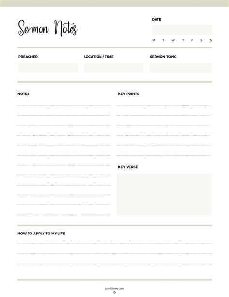 Printable Sermon Notes