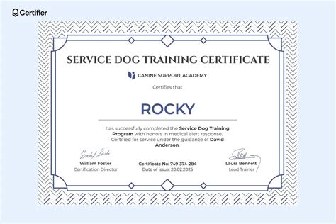 Printable Service Dog Certificate